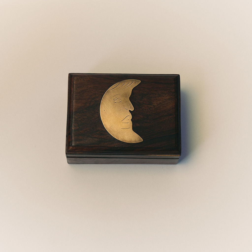Vintage Timber & Brass Celestial Moon Trinket Box