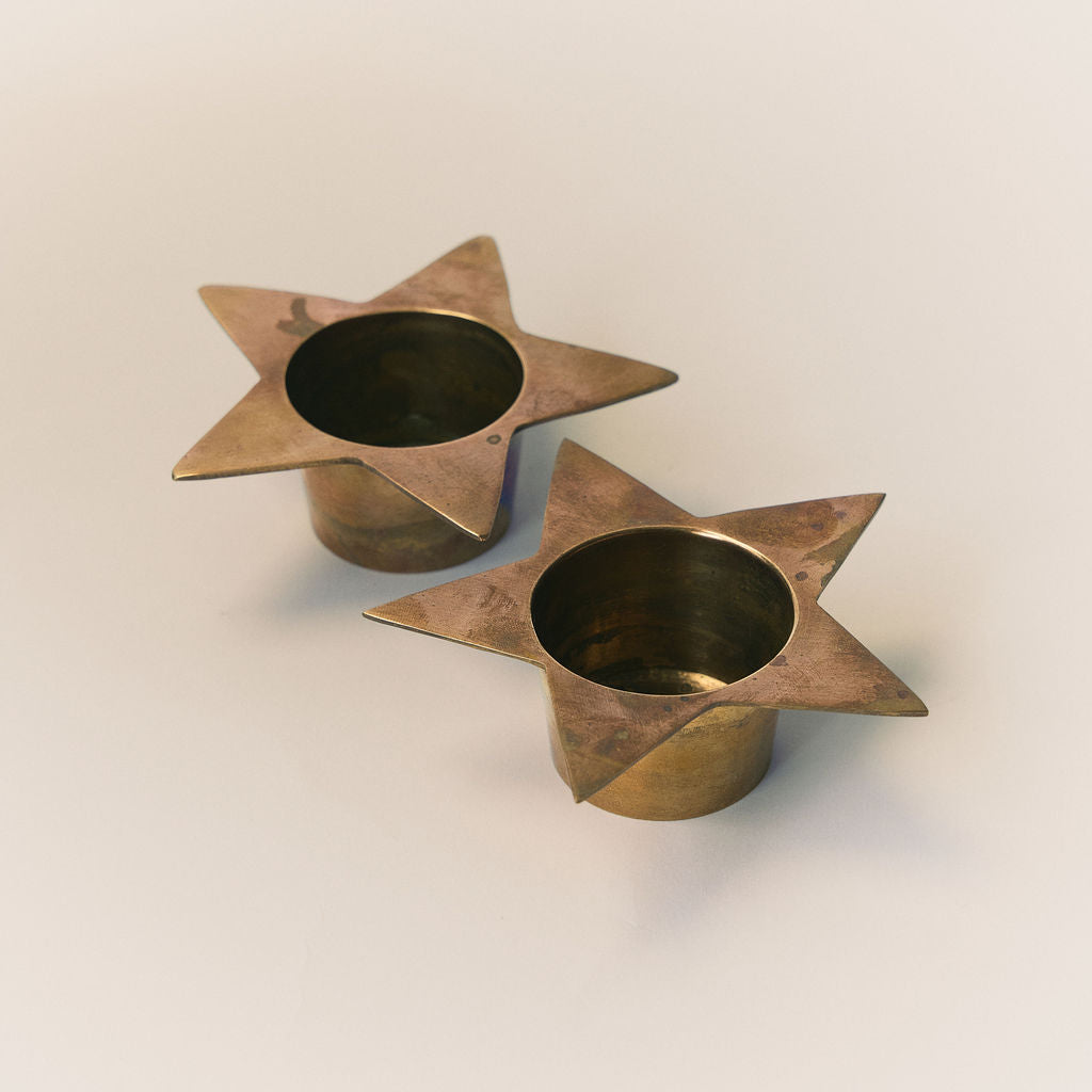Vintage Brass Star Candle Holder Set