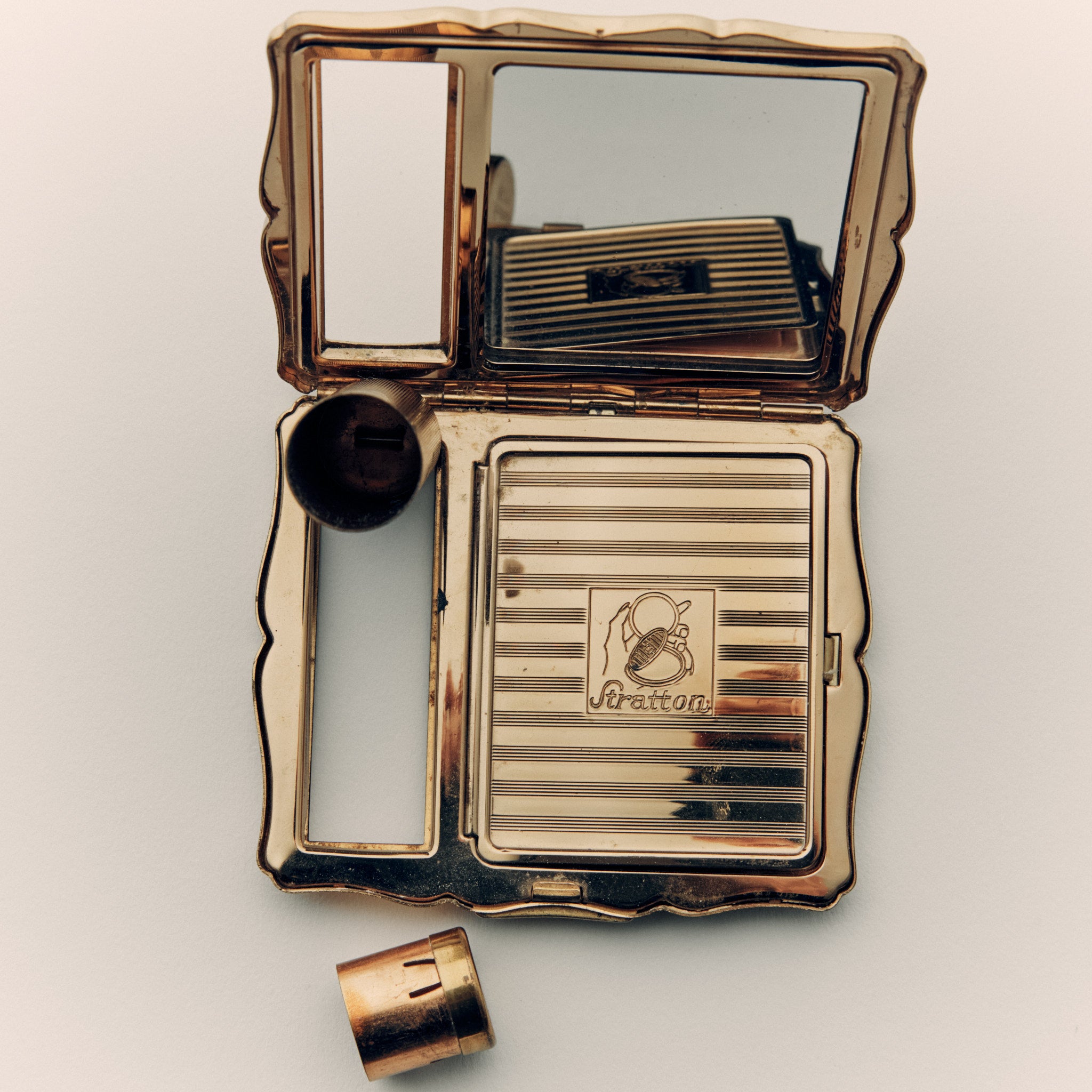 Vintage Stratton Empress Powder Compact with Lipstick Holder - c. 1950s