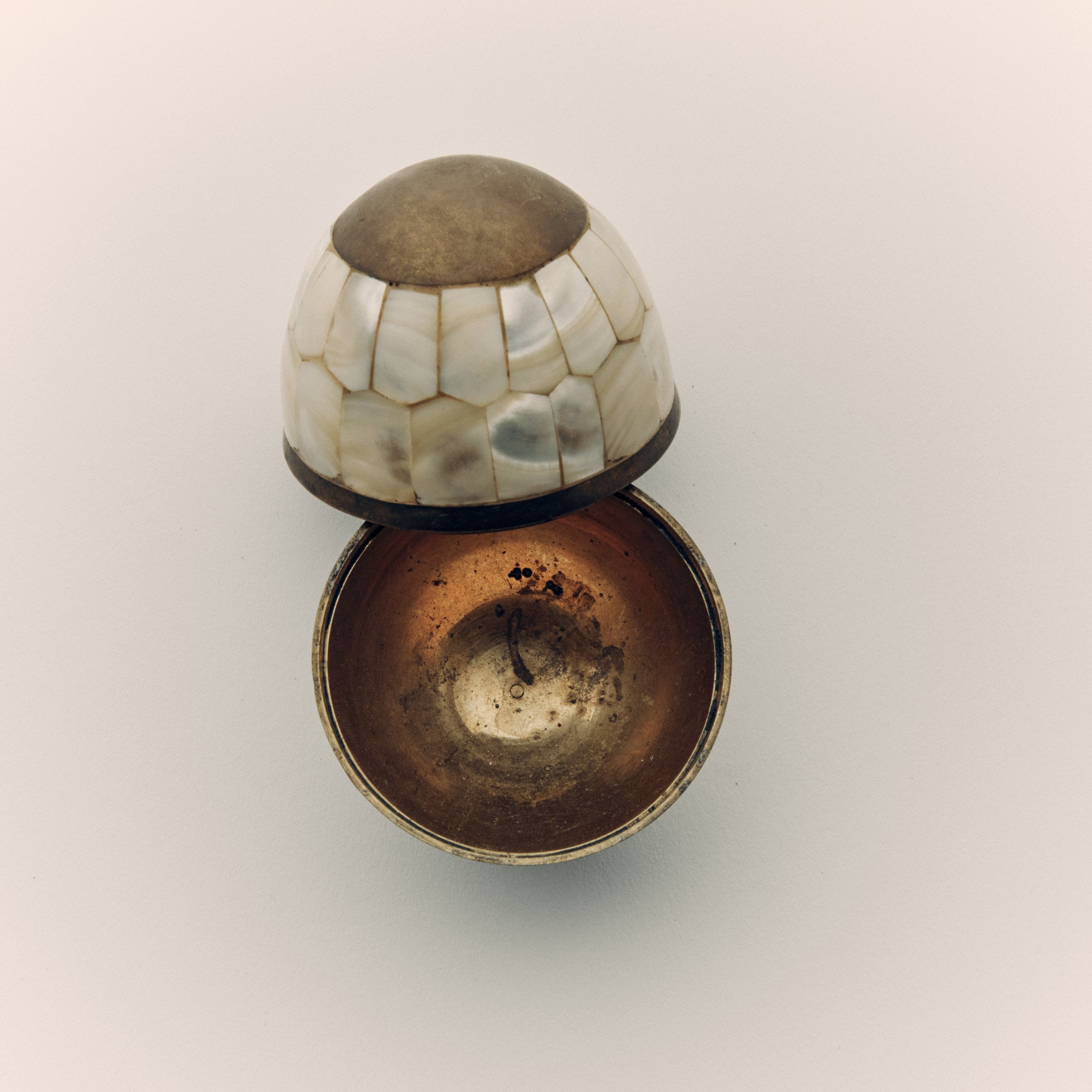 Vintage Brass Mother-of-Pearl Egg Trinket Box