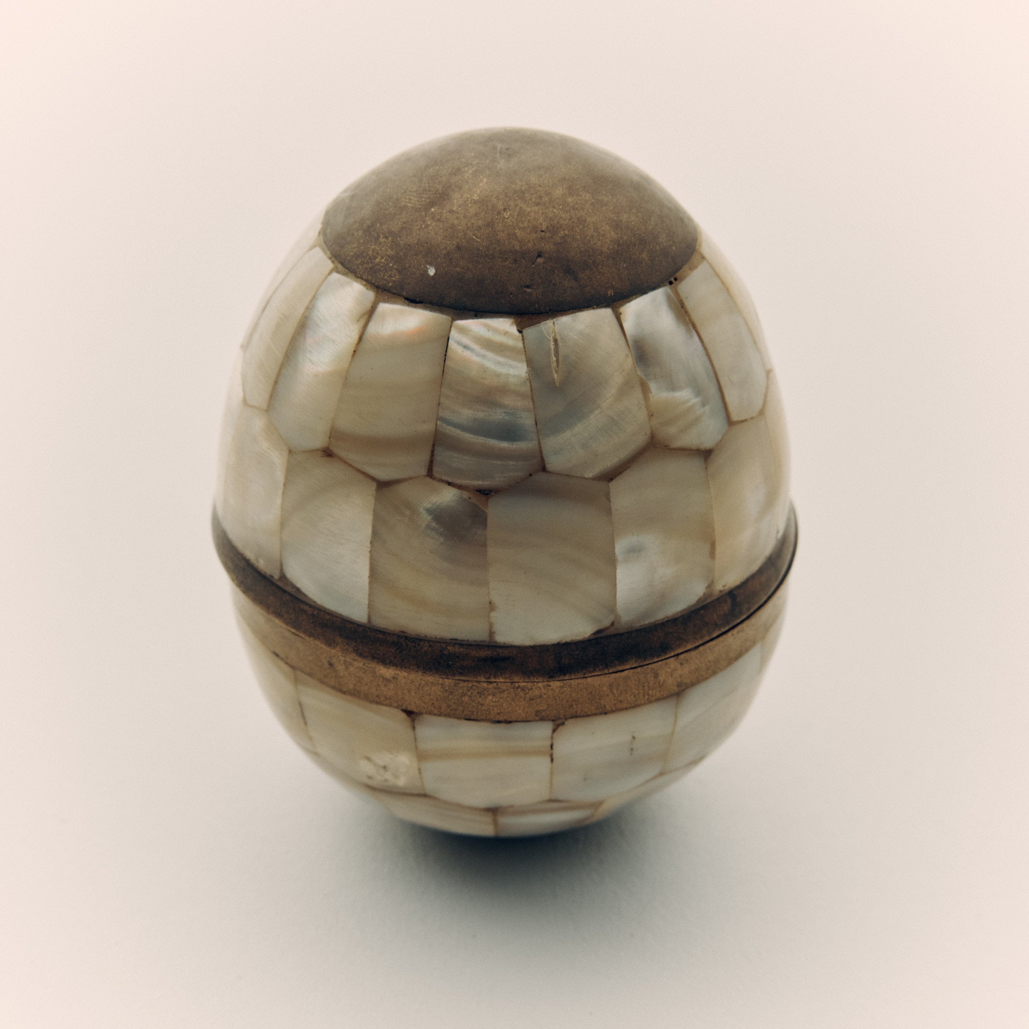 Vintage Brass Mother-of-Pearl Egg Trinket Box