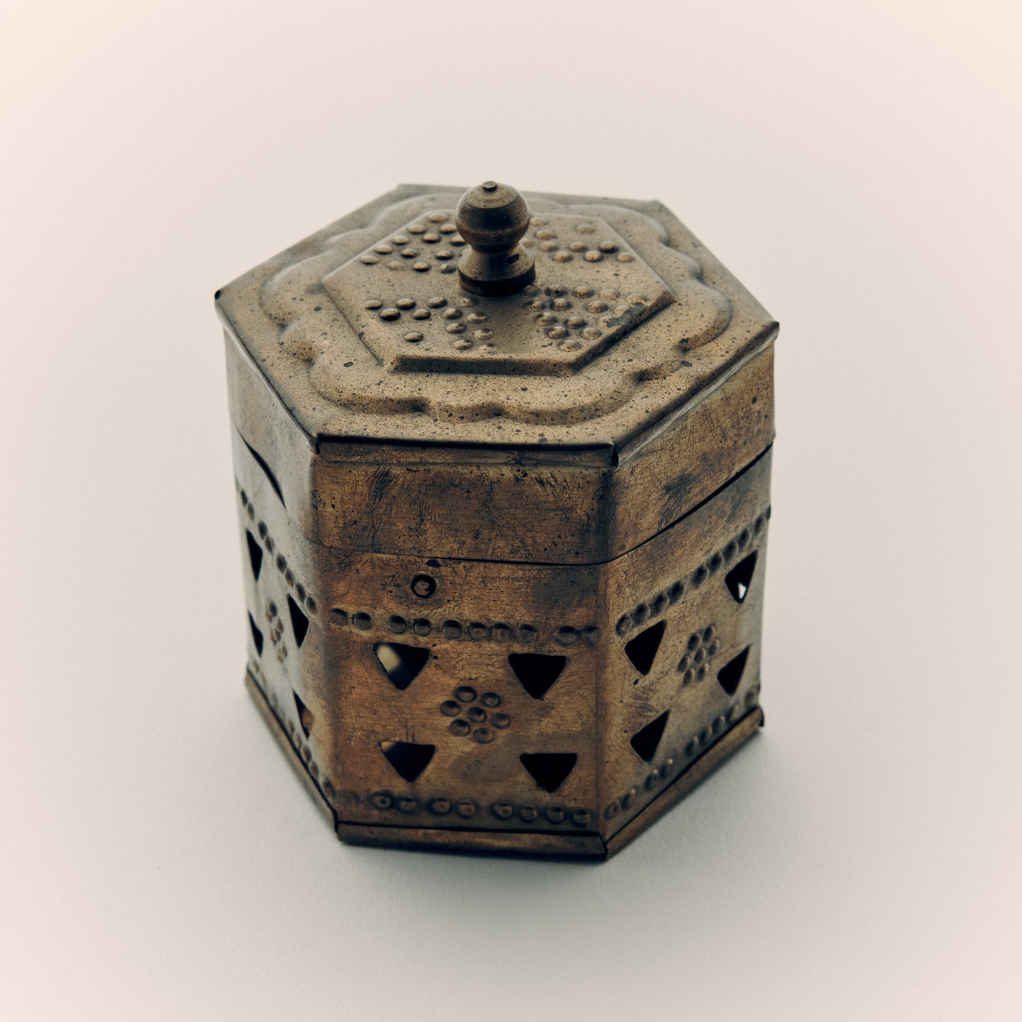 Vintage Hexagonal Brass Trinket Box
